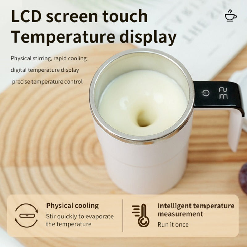 Experience Effortless Bliss with Our Automatic Self-Stirring Coffee Cup - Stainless Steel with LED Temperature Display