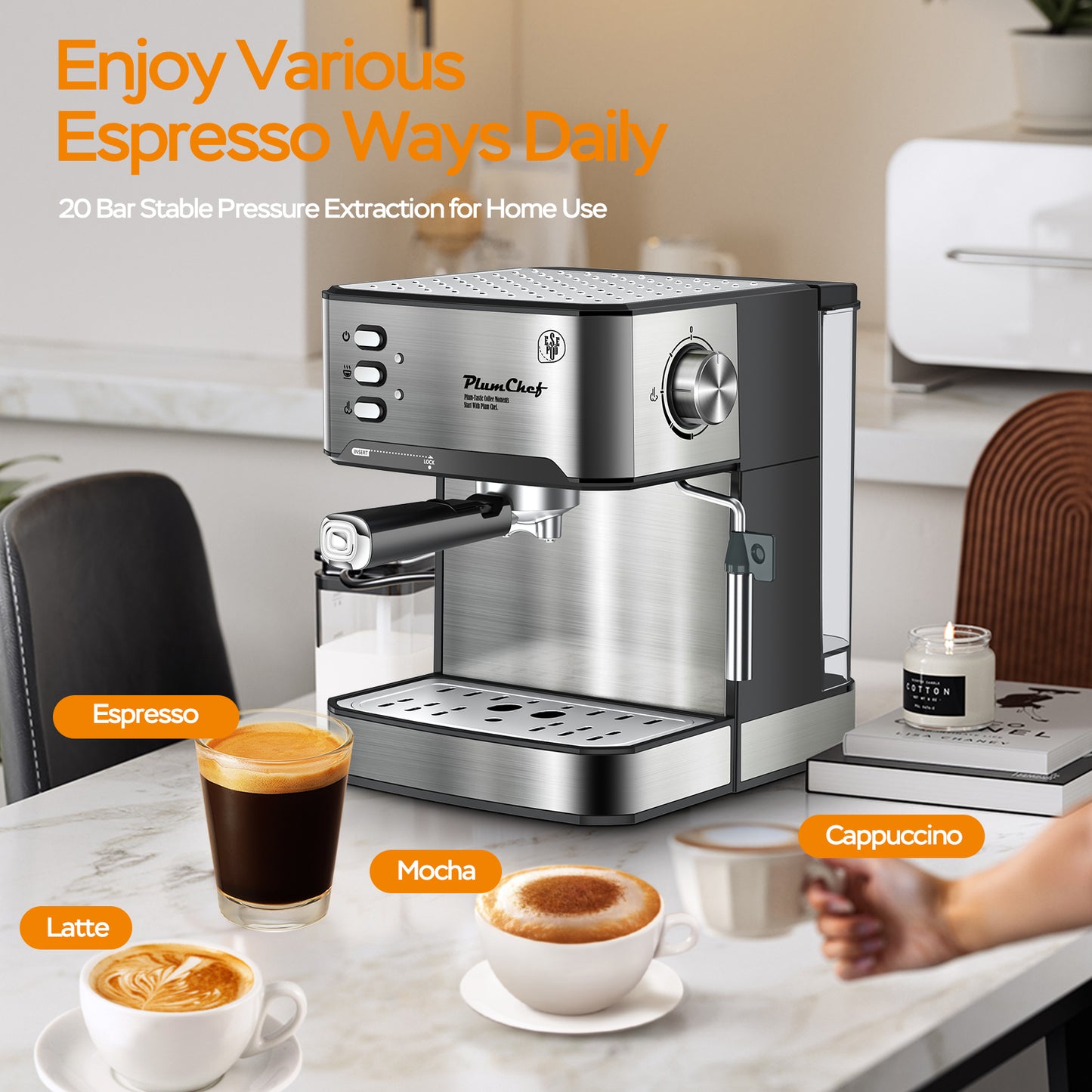 20 Bar Professional Espresso Machine with Advanced Milk Frother – Perfect for Crafting Espresso, Cappuccino, and Latte at Home