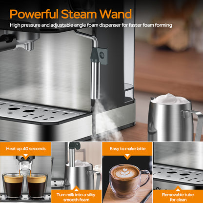 20 Bar Professional Espresso Machine with Advanced Milk Frother – Perfect for Crafting Espresso, Cappuccino, and Latte at Home
